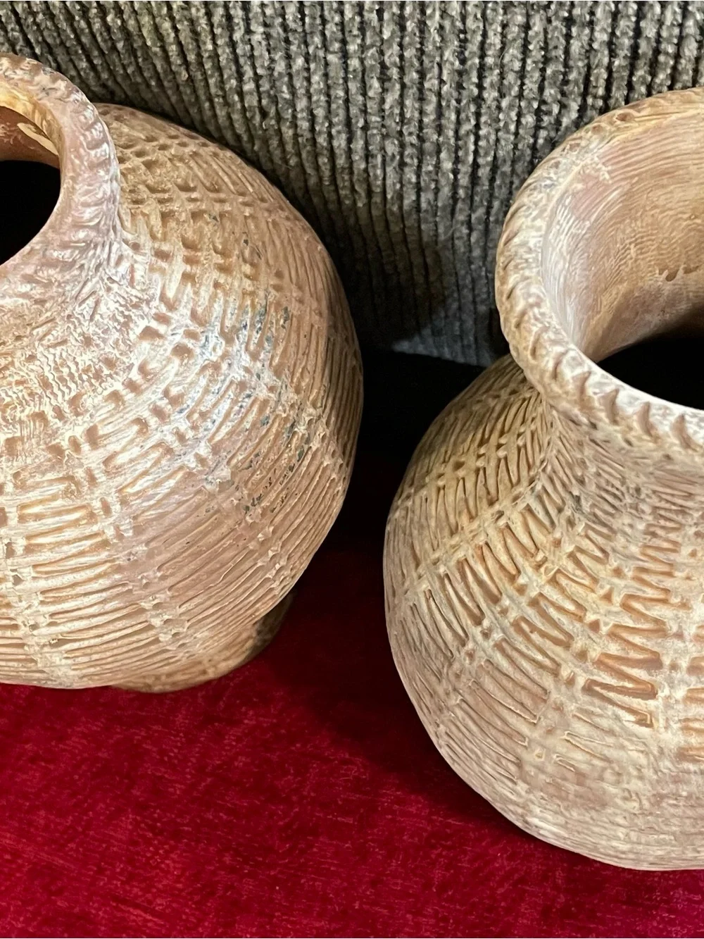 New Balance Woven-Texture Ceramic Vases in Tan